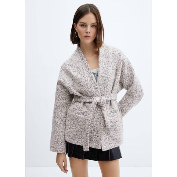 MANGO NWT Belted Wool Blend Justin Jacket Grey Long Sleeve Unlined Women's XS - Picture 9 of 11